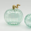 Blown Glass Tabletop Pumpkin - Iridescent Emerald with Gold Stem: Small