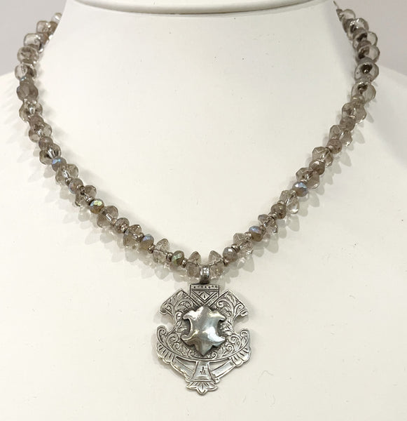 Necklace - Antique Sterling English Watch Fob Necklace w/Quartz Chain