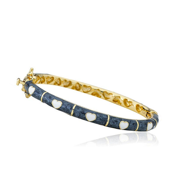 Bracelet - Grey Enamel Bangle With White Hearts