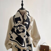 Wrap - Cozy Cashmere Like Black/White Rose Reversible Wrap