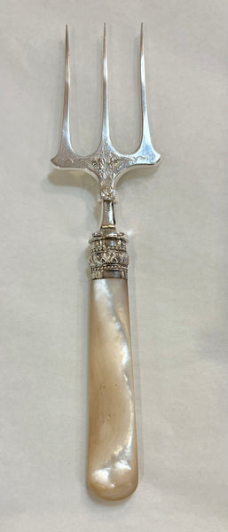 Estate Collection - Antique Silver and Mother of Pearl Large Serving Fork