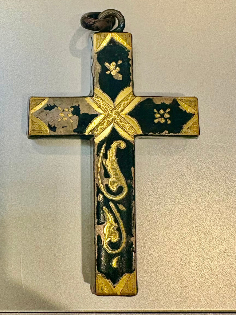 Estate Collection - Vintage Victorian Black Metal and Gold Cross Pendant