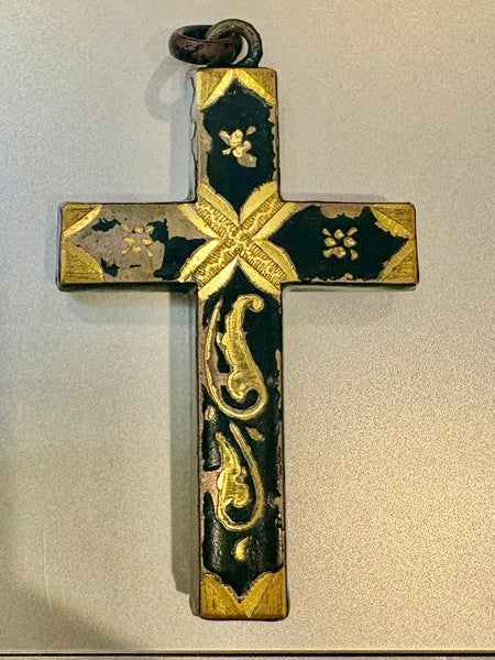 Estate Collection - Vintage Victorian Black Metal and Gold Cross Pendant