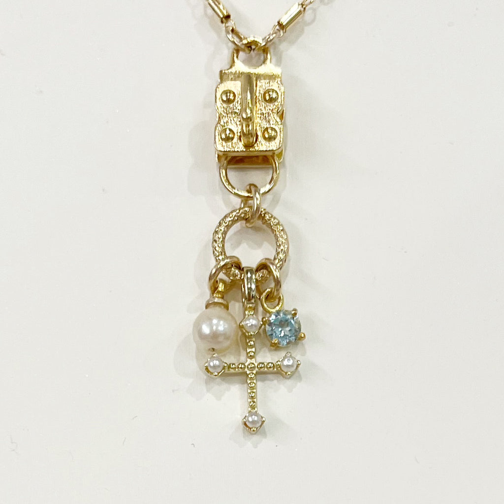 Sennod Vignette - Cluster of Cross, Blue Topaz & Pearl