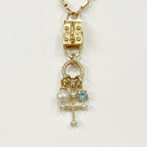 Sennod Vignette - Cluster of Cross, Blue Topaz & Pearl