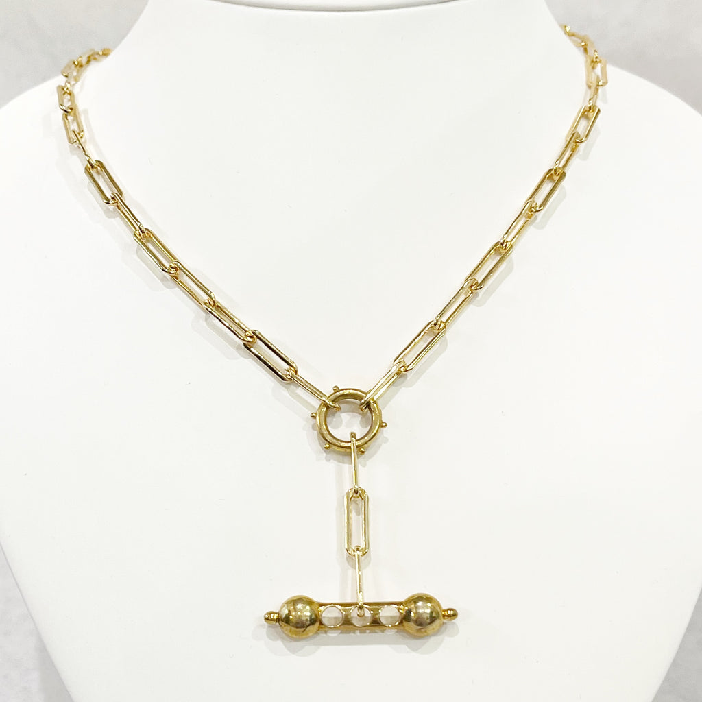 Necklace - Paperclip & Bone Bar Gold Filled Chain