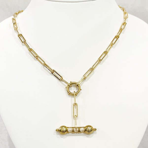 Necklace - Paperclip & Bone Bar Gold Filled Chain