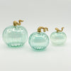 Blown Glass Tabletop Pumpkin - Iridescent Emerald with Gold Stem: Small