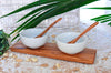 Olive Wood Round Porcelain Dip Bowls w/2 Spoons