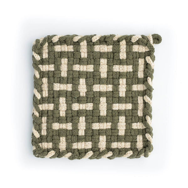 Handmade Handwoven Potholders - Seedling Collection in Willow and Flax