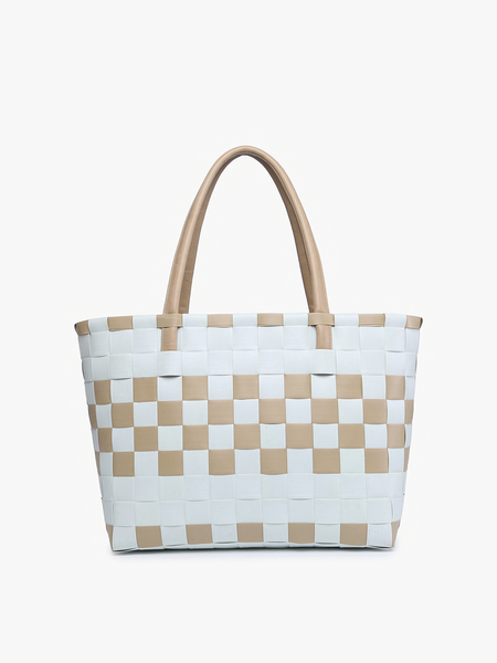 Tote -  Abigail Basketweave Tote w/Vegan Leather Straps