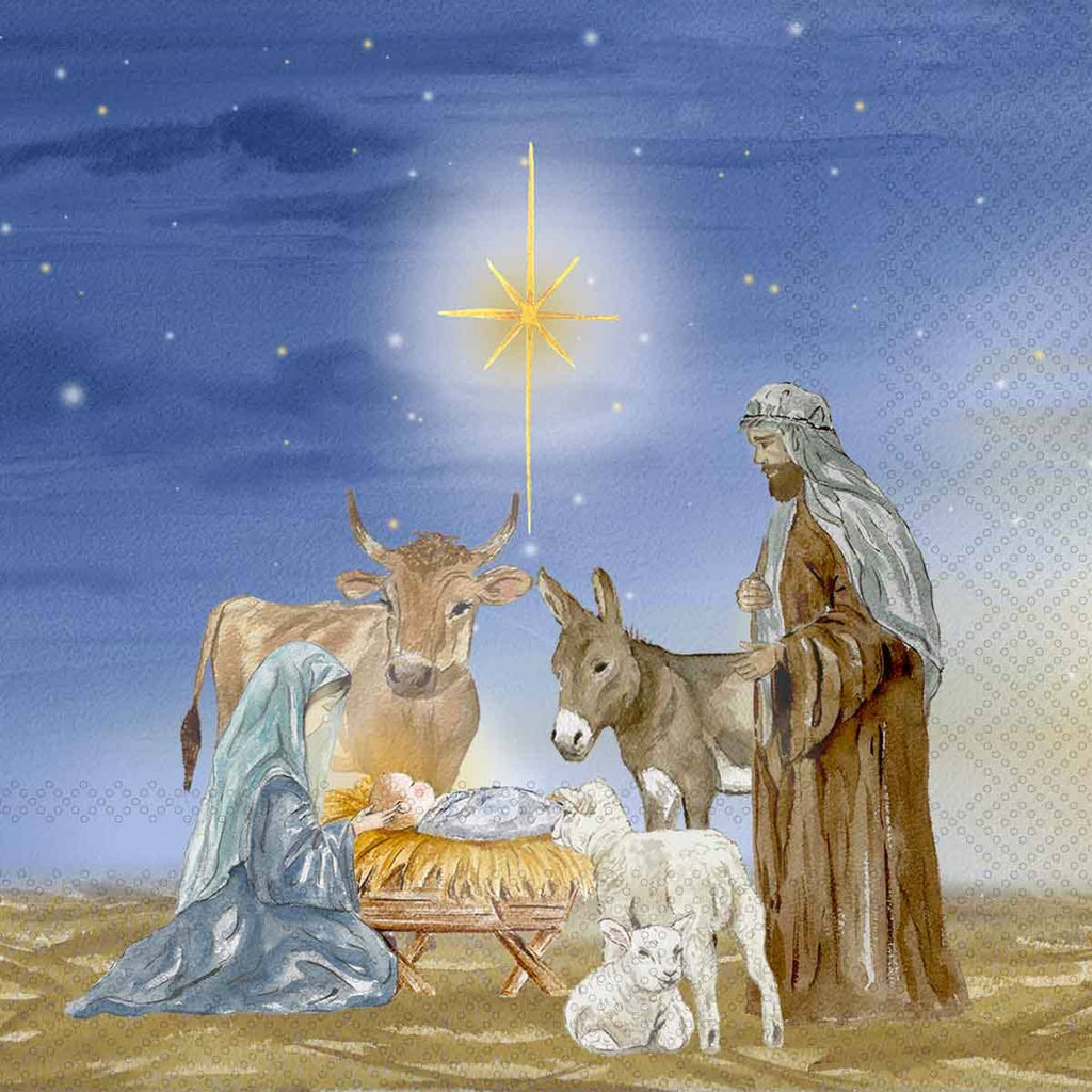 Beverage Napkins - Starry Nativity Christmas