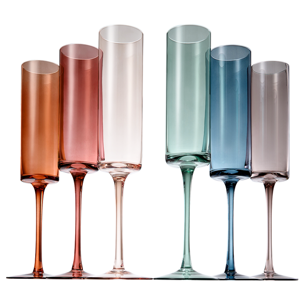 Flutes - Muted Rainbow Champagne Flute Stemmed Glasses Set of 6
