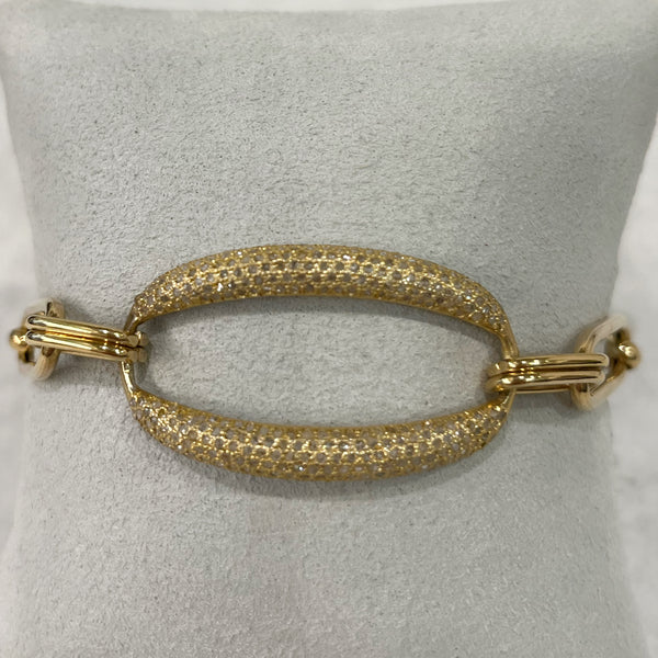 Bracelet - Diamond Oval Connector w/Oval Hollow Chain