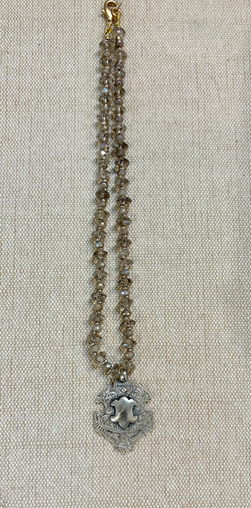 Necklace - Antique Sterling English Watch Fob Necklace w/Quartz Chain