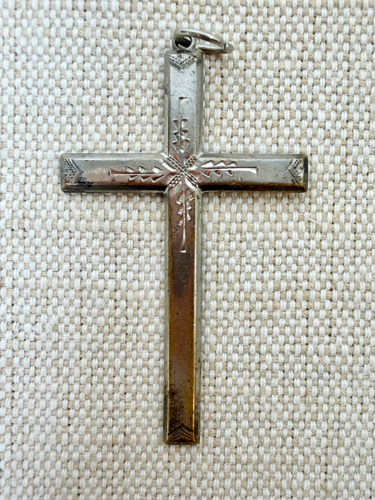 Estate Collection - Vintage Engraved Silver Plated Cross Pendant
