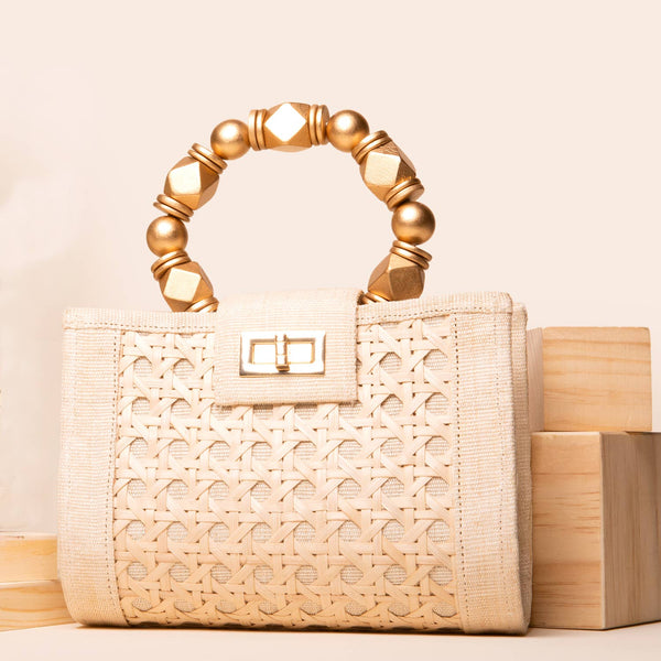 Purse - Cream & Gold Artisan Made Statement Handbag