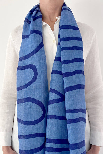Scarf -  Linen Scarf: Loopy Blue & Blue