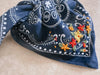 Bandana - Embroidered Navy Bandana With Bright Flowers