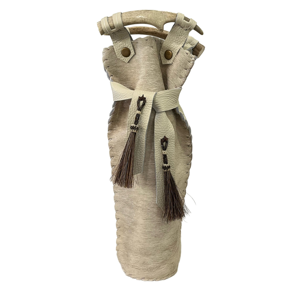 Handmade Leather Wine Bag w/Antler Handles