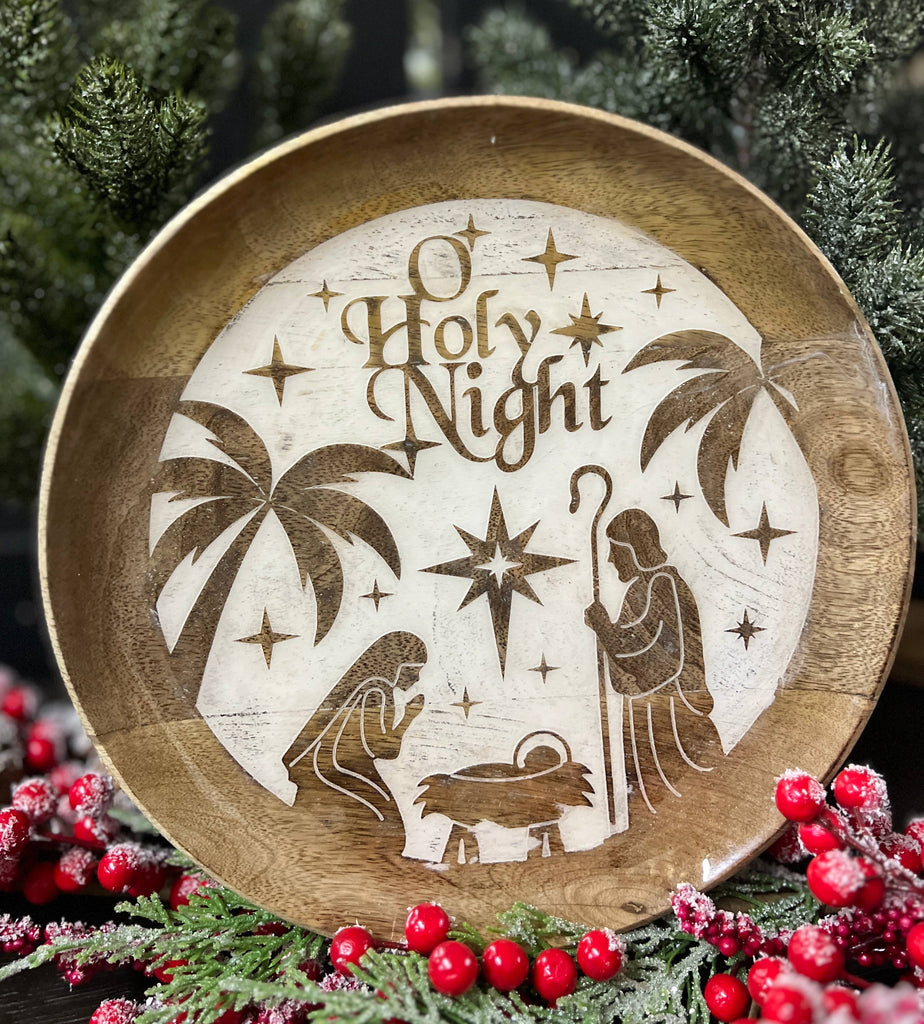 Nativity Plate in Whitewashed Wood