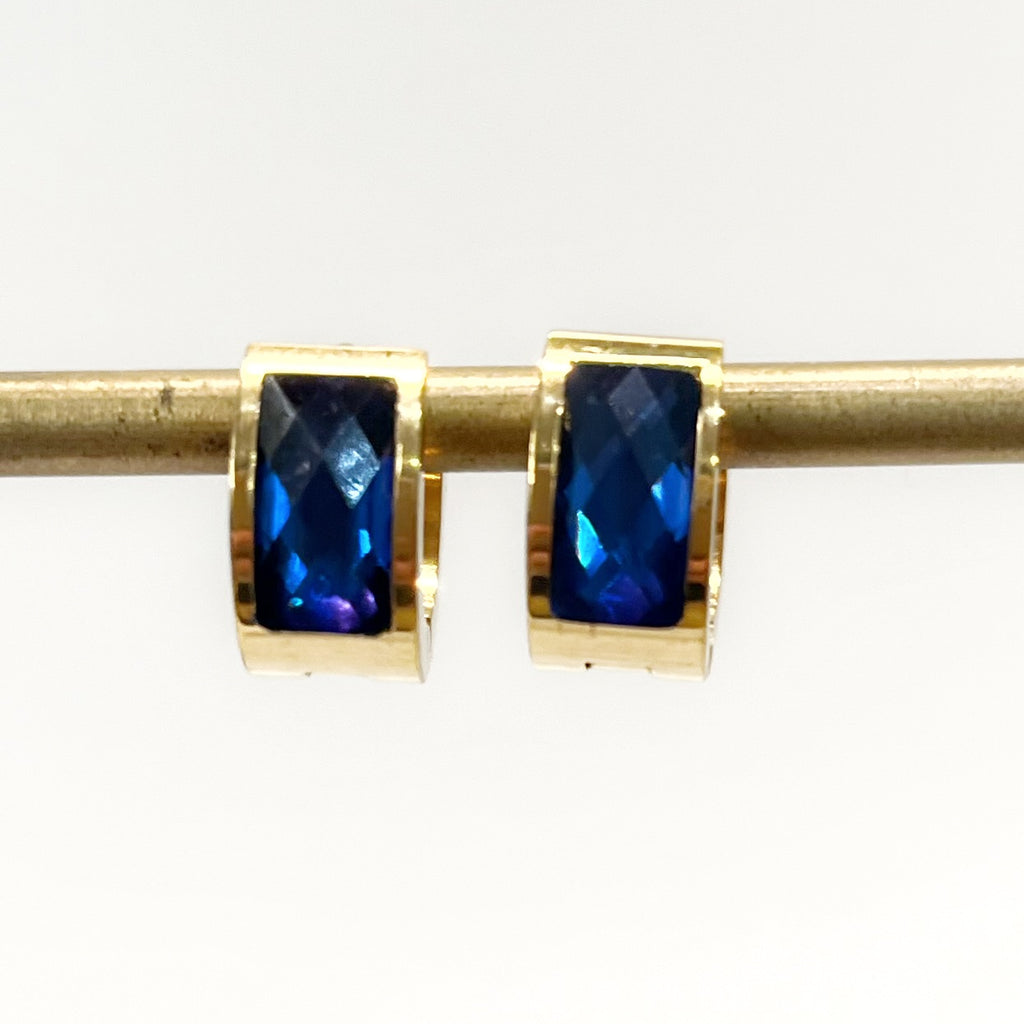 Earrings - Mini Chunky Huggie w/Inlaid Blue Crystals