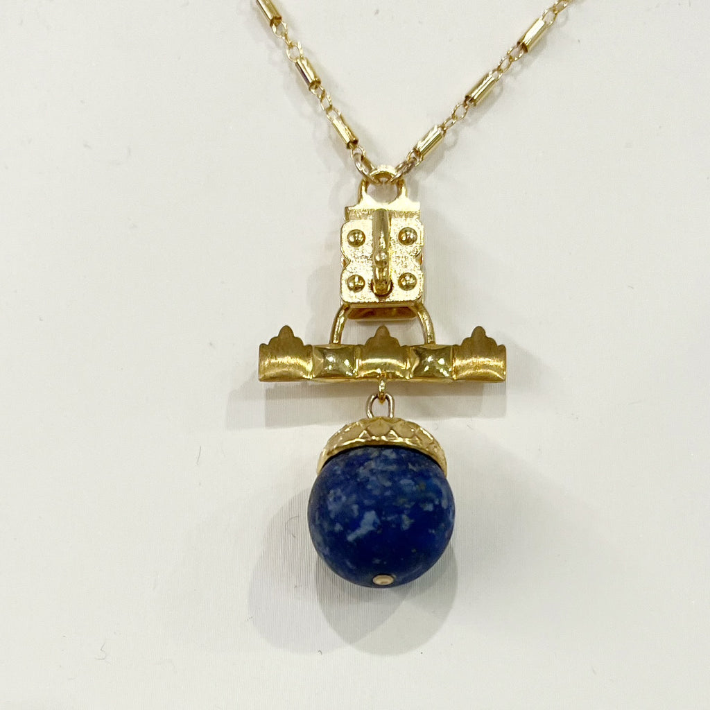 Sennod Vignette - Lapis Ball w/Gold Cap on an Evangeline Bar