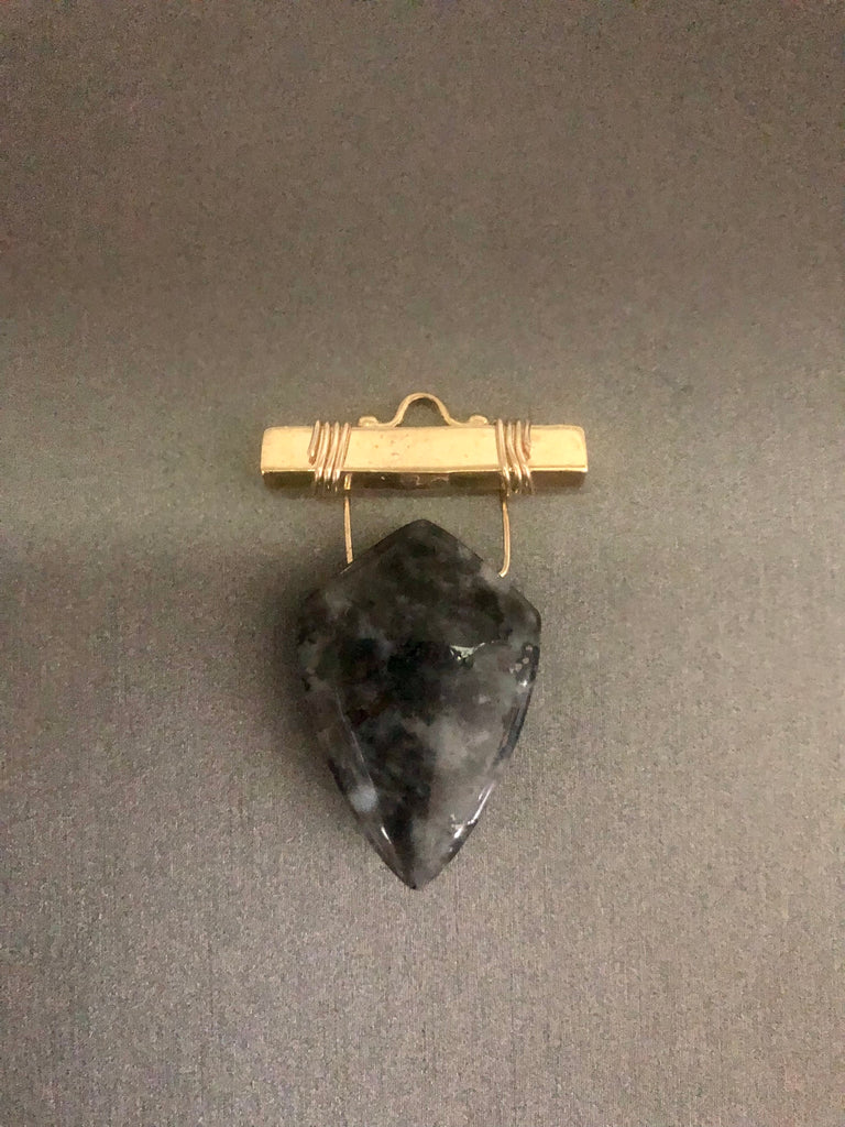 Vignette -  Black Labradorite Stone Shield on Diamond Bar