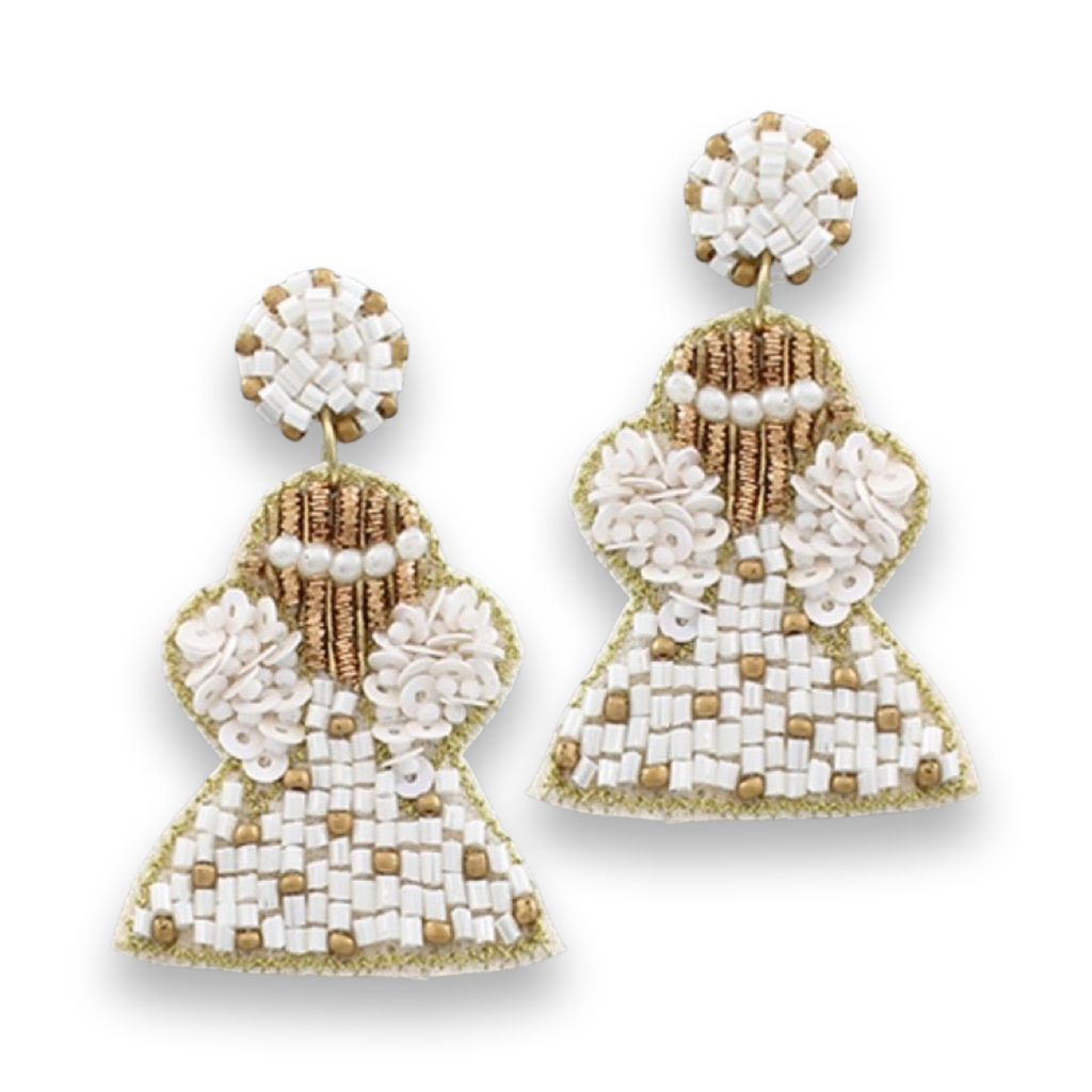 Earrings - White Beaded Angel Earrings