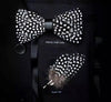 Bow Tie -  Natural Bird Feather Black & White Polka Dot Bow Tie w/Lapel Pin Set