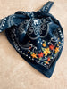 Bandana - Embroidered Navy Bandana With Bright Flowers