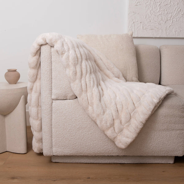 Throw - Luxxe Ribbed Ivory Faux Fur Throw