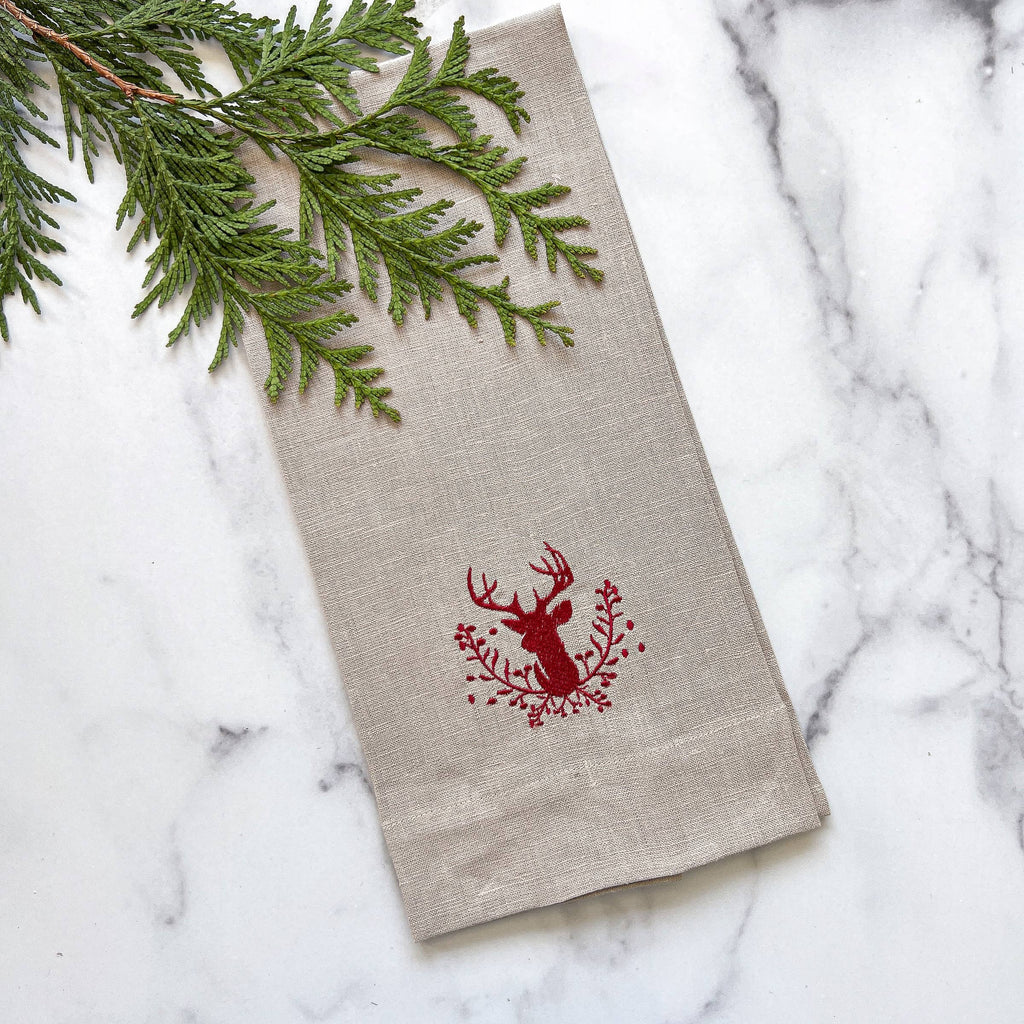 Towel - Stag with Holly Berries Linen Towel