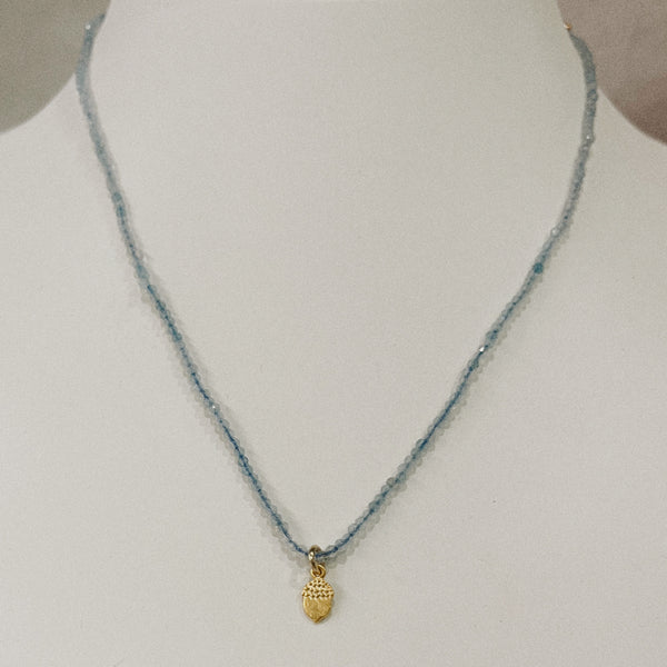 Aquamarine Stone Necklace w/Gold Filled Acorn