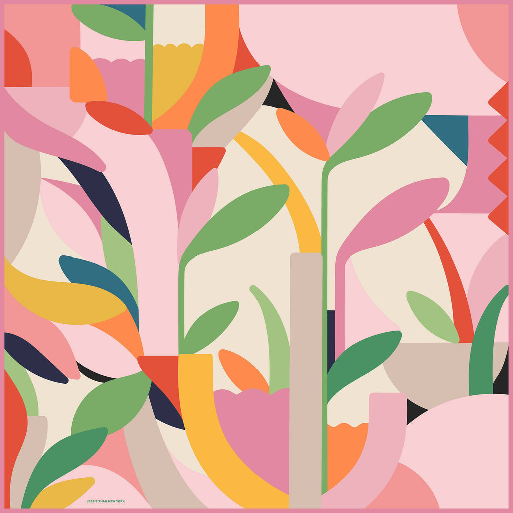 Scarf - Double Sided Silk Scarf Of Spring Garden Harmony