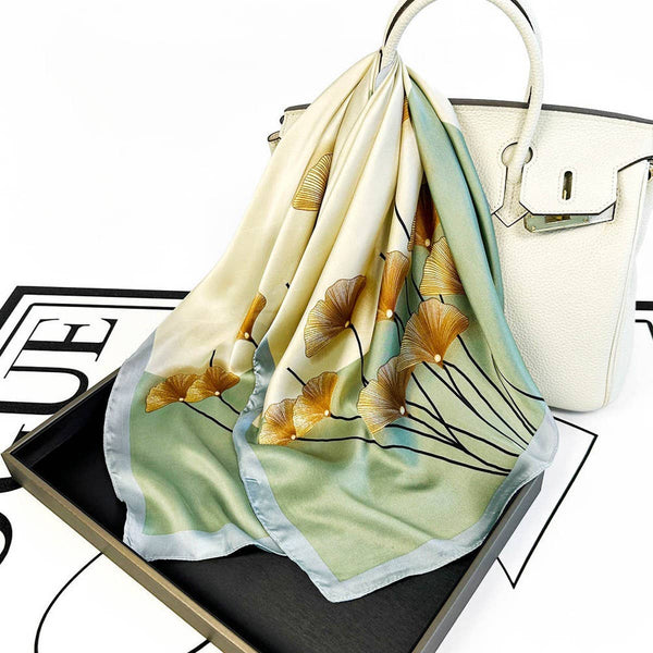 Scarf - Elegant Botanical Satin Silk Scarf