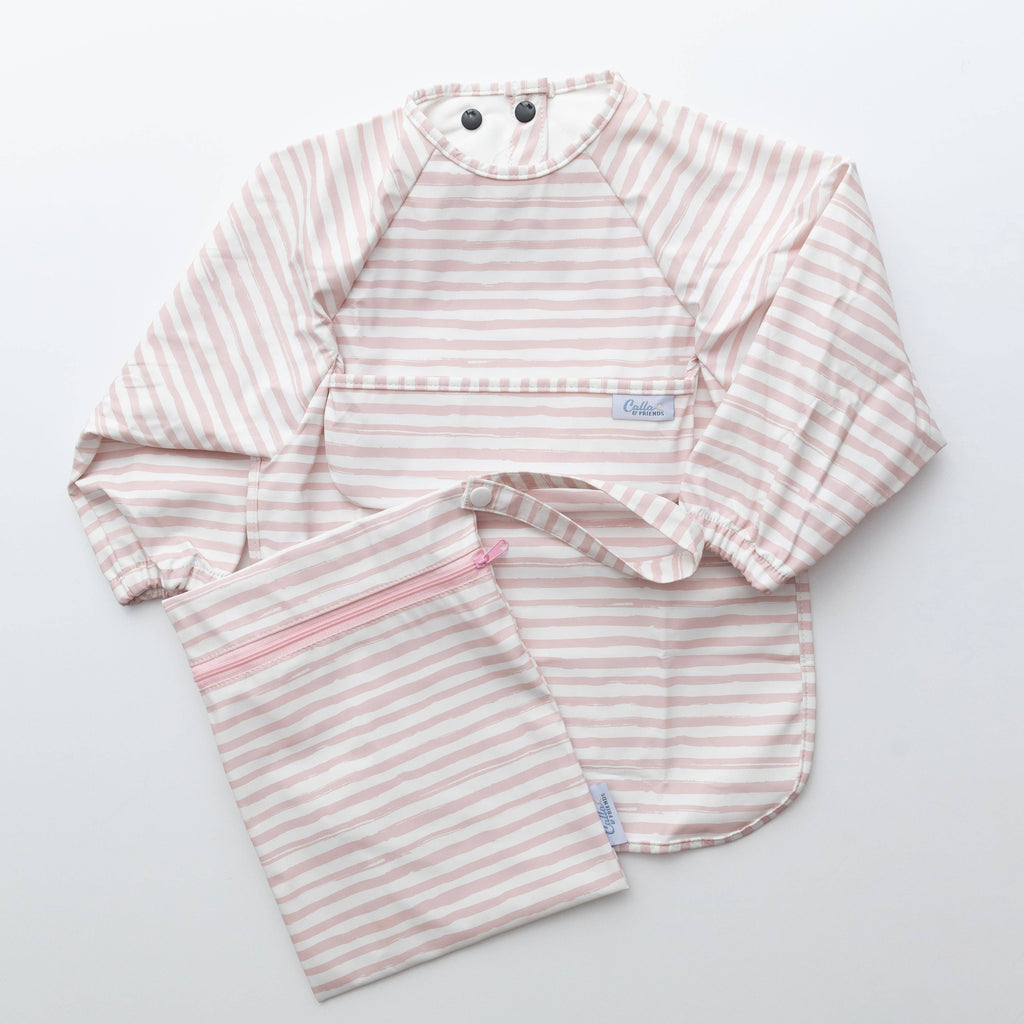 The Grayson Long Sleeve Bib - Brush Stripes - Pink or Blue