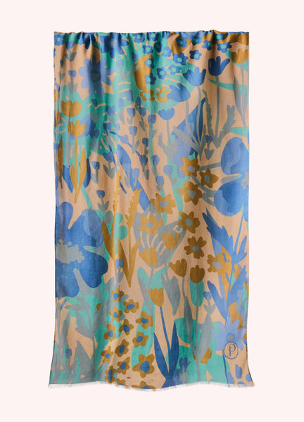 Scarf - Cotton Scarf - Springtime Floral-Denim: Blue