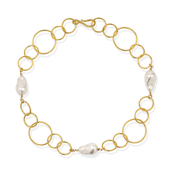 Necklace - Handmade Short Chain w/Stationed Faux Pearls