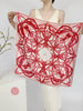 Scarf- Hand-drawn Geometric Pattern Silk Scarf in Red Ink on White Background