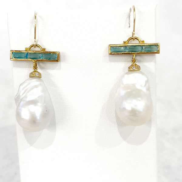 Earrings - Baguette Bar with Baroque Pearl