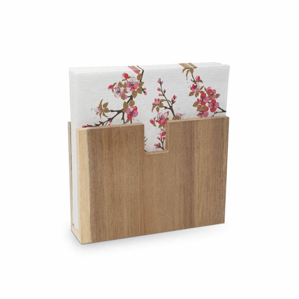 Beverage Nakin Holder -Vertical Acacia Wood Caddy