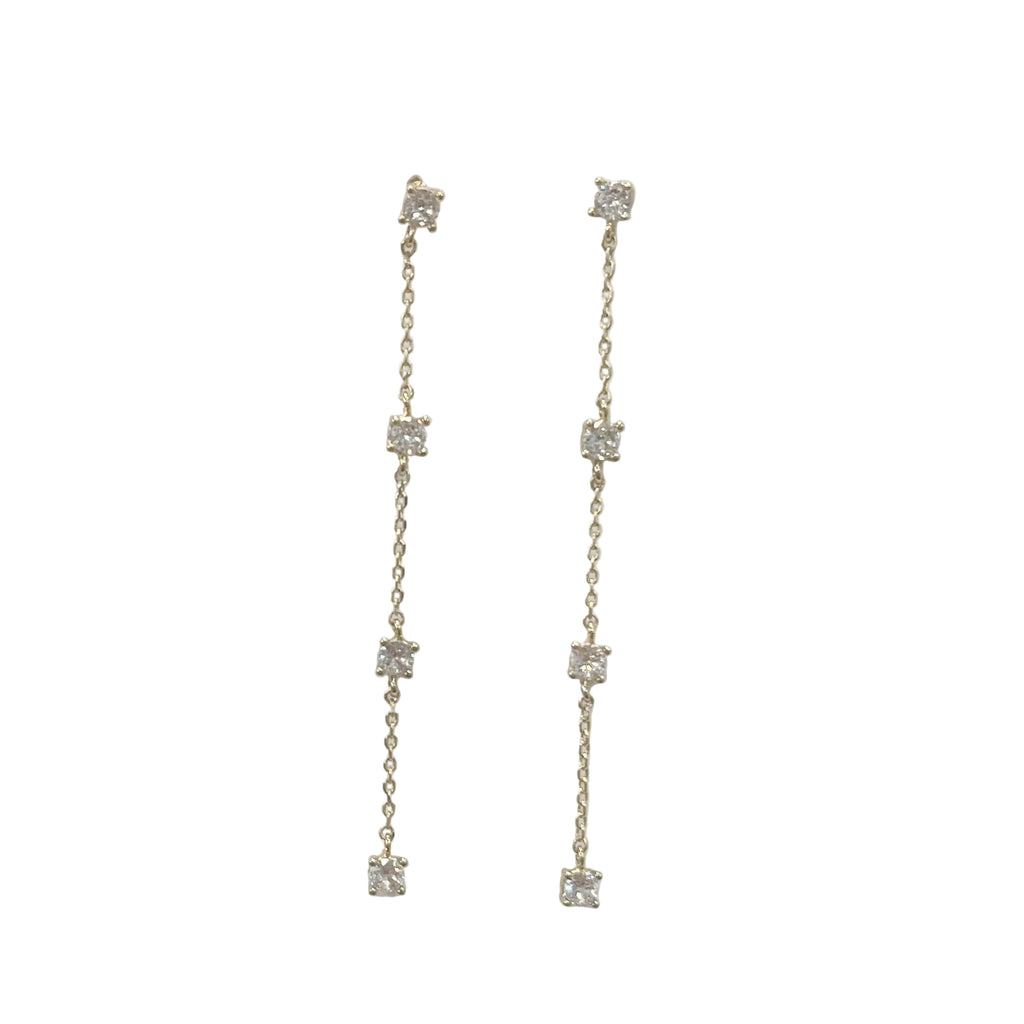 Earrings - Gold Chain w/4 CZ Drops