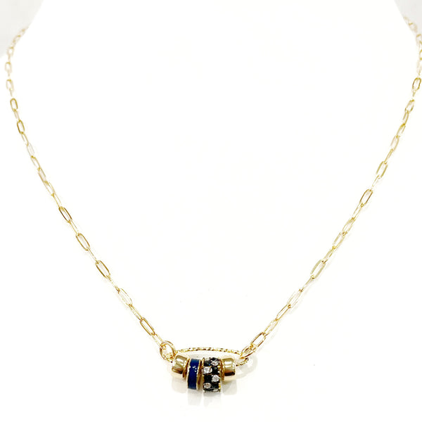 Necklace - Four Roundels Sapphires Diamonds Enamel & Gold