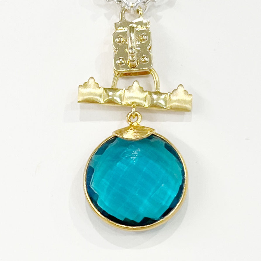 Vignette - Facetted Round Stone on an Evangeline Bar - Blue Quartz