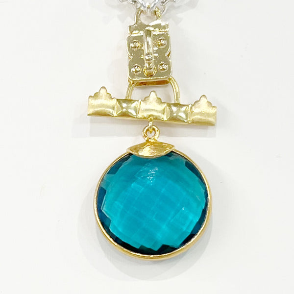 Vignette - Facetted Round Stone on an Evangeline Bar - Blue Quartz