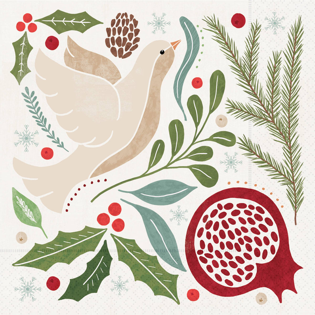 Beverage Napkins Paper Winter Berry Dove Christmas