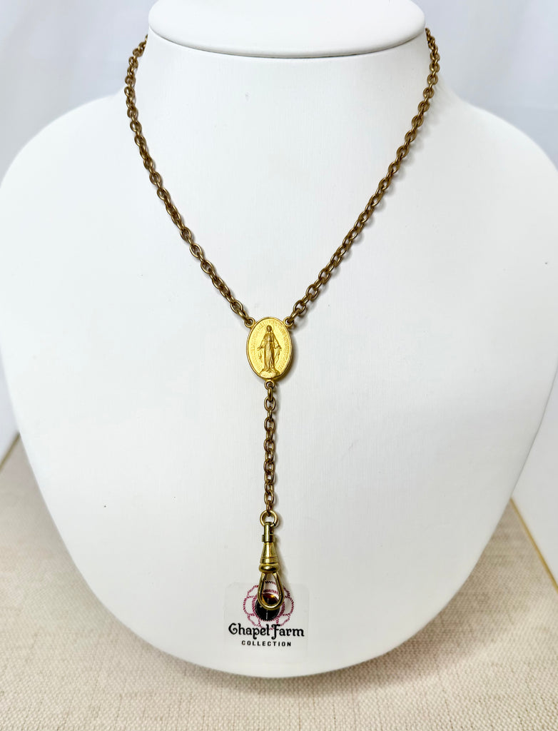 Estate Collection - Gold Watch Chain W/Blessed Mother Charm