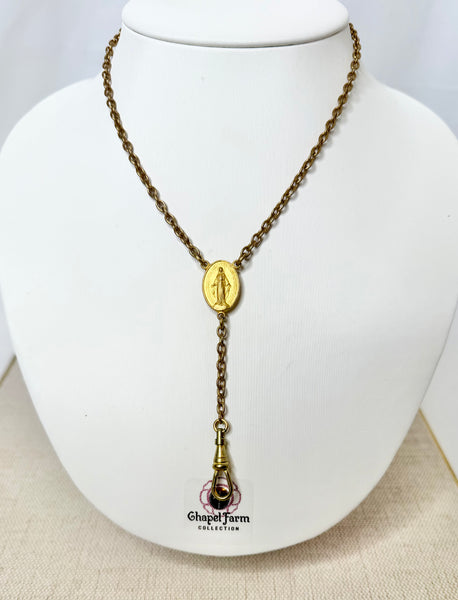Estate Collection - Gold Watch Chain W/Blessed Mother Charm