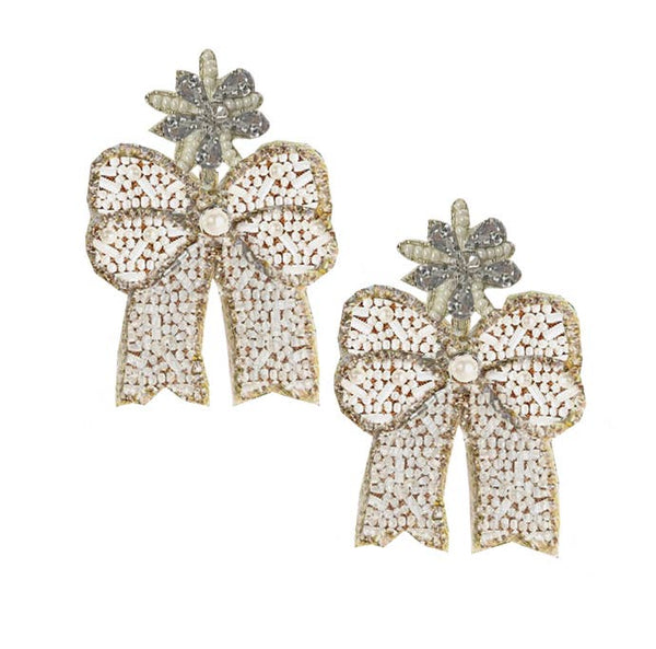 Earrings - Pearl Beaded Glitzy Bow Earrings